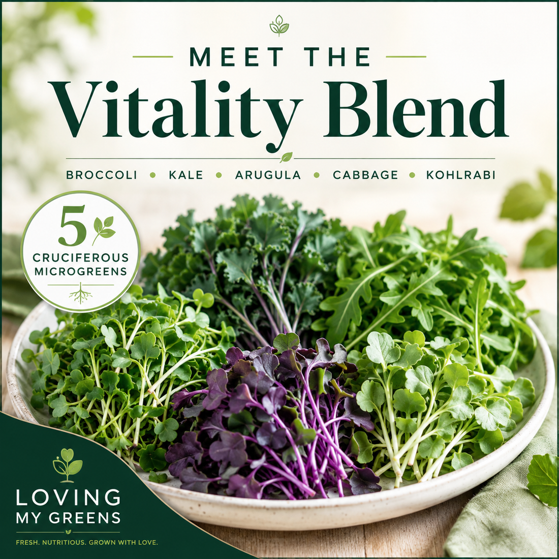 Meet the Vitality Blend: Broccoli, Kale, Arugula, Cabbage and Kohlrabi